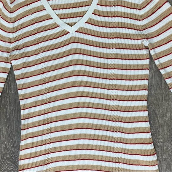 Tommy Hilfiger Women's Stripe Sweater V-neck Pullover  Vintage 2000s Preppy - Picture 9 of 16